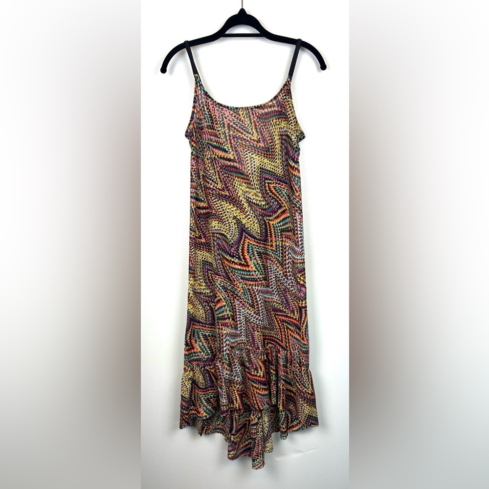 Lucky Brand Crochet Lace Swim Coverup Dress Small Y2K Sheer Psychedelic Festival